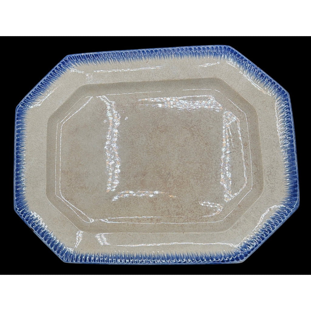 Antique Leeds-Type Blue Feather Edge Platter 15.5" English Creamware 1800-1840