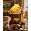 Antique Hand Painted Opal Glass Lamp Brass Electric Oil Lamp 21"