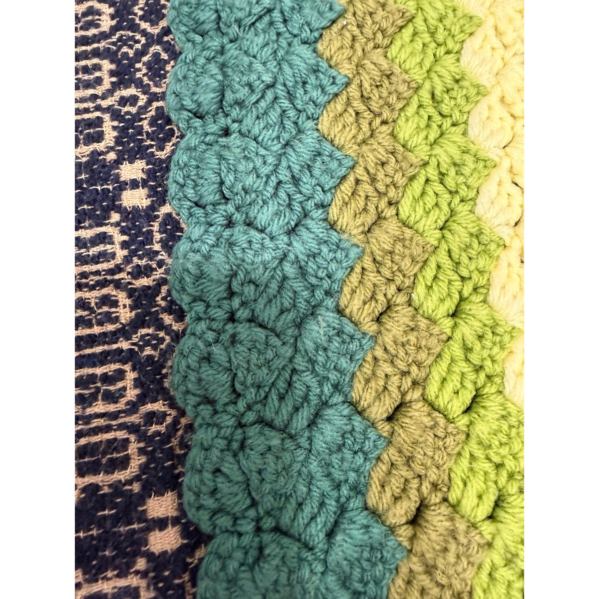 Vintage Crochet Afghan Throw Avocado Green Striped 1970s 60 x 37