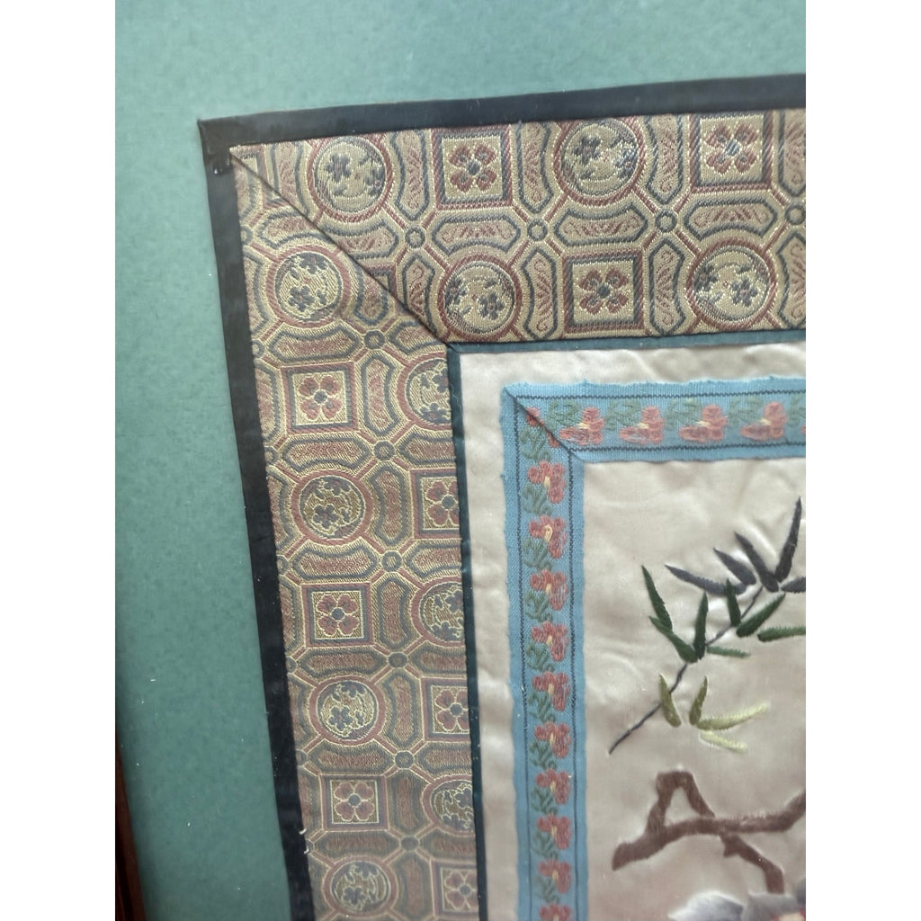 Vintage Chinese Silk Embroidery Framed Butterfly Botanical Textile Art