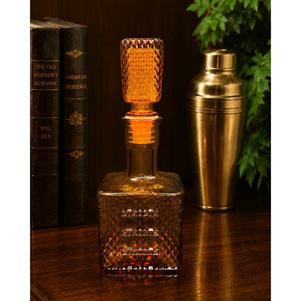 Vintage Viking Yesteryear Amber Glass Decanter with Stopper Mid Century Barware