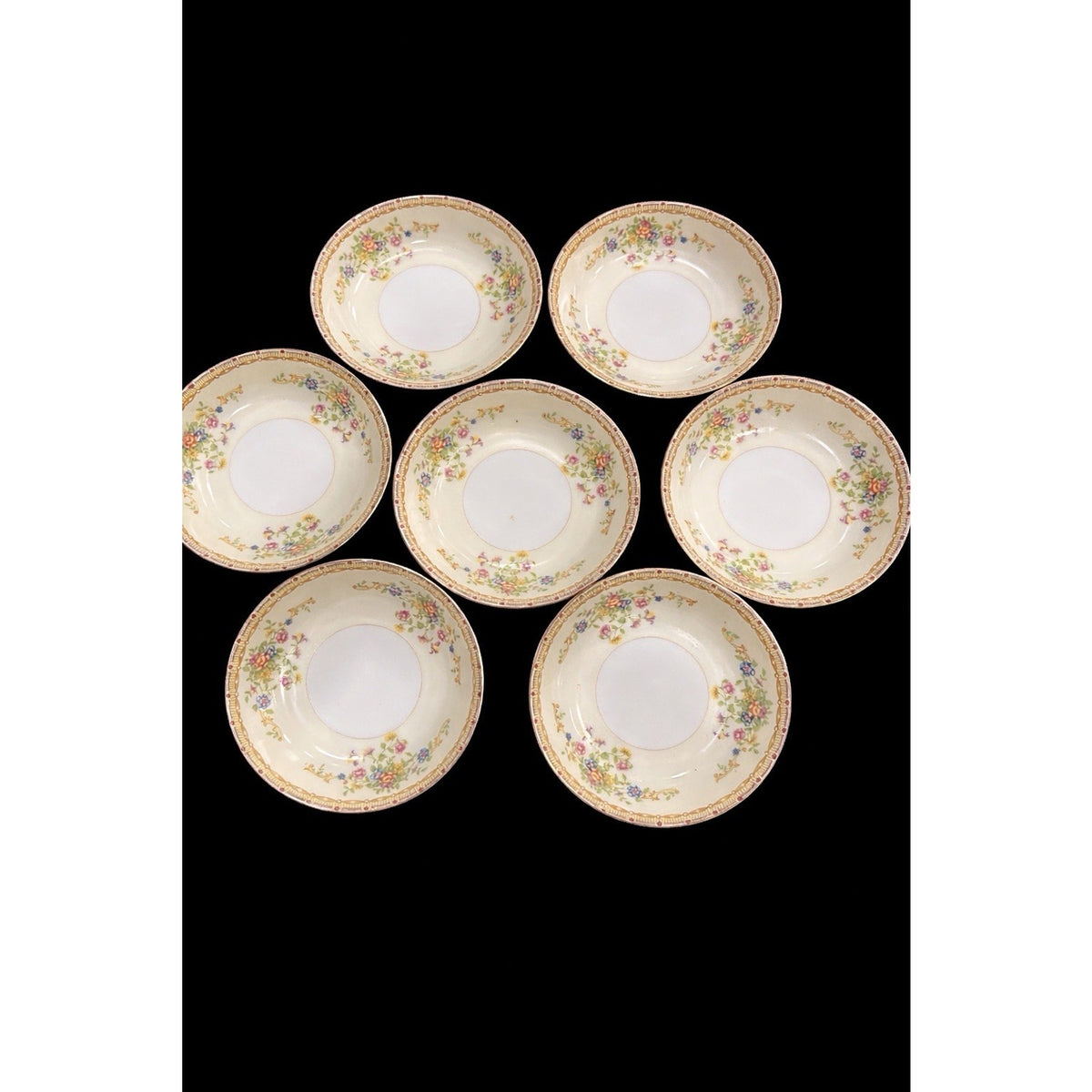 7 National China Patricia Berry Bowls Japan Floral Rim Gold Trim Dessert Fruit – main view