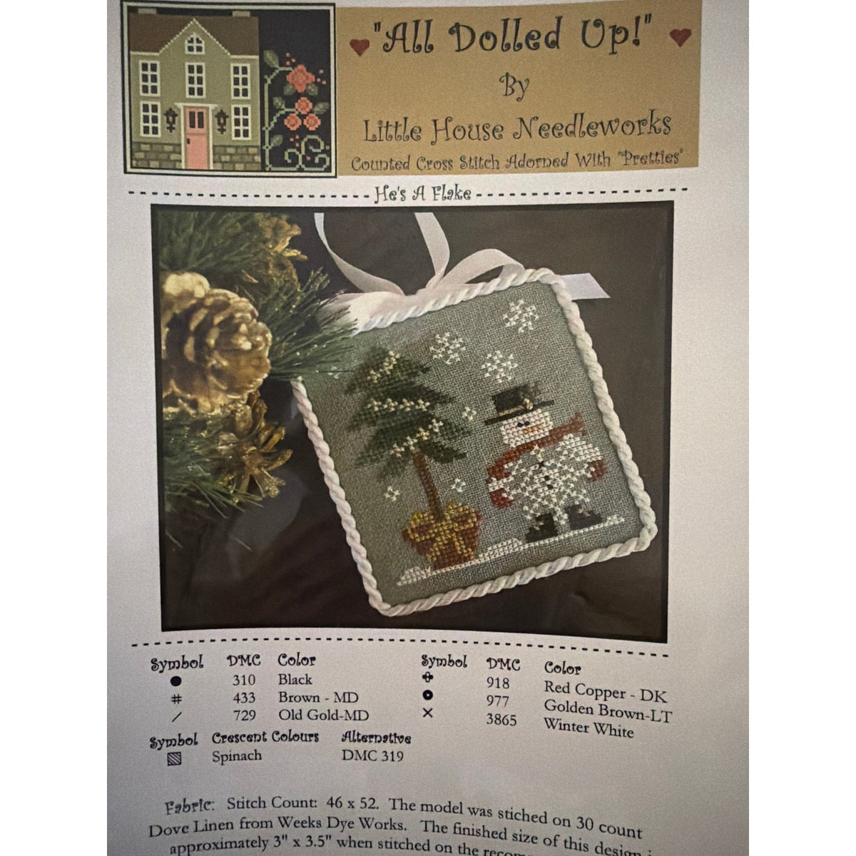 Little house needleworks He’s a Flake snowman winter Christmas cross stitch pattern ADU-12