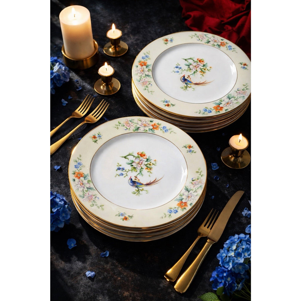 Heinrich & Co Selb Bavaria Songbird Salad Plate Floral Gold 8” Sold Individually