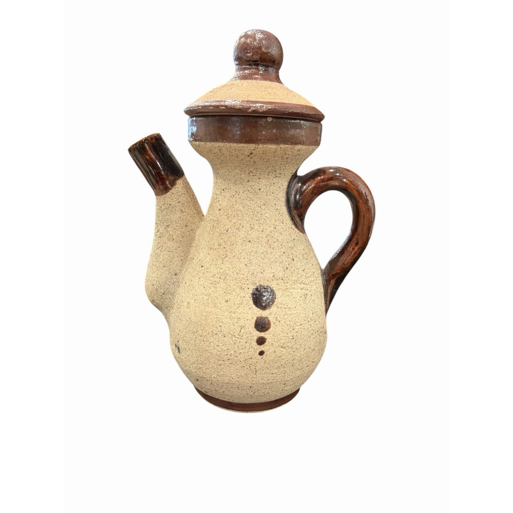 Vintage Mexican Folk Art Pottery Cruet Hand Painted Bird Oil Vinegar Pitcher