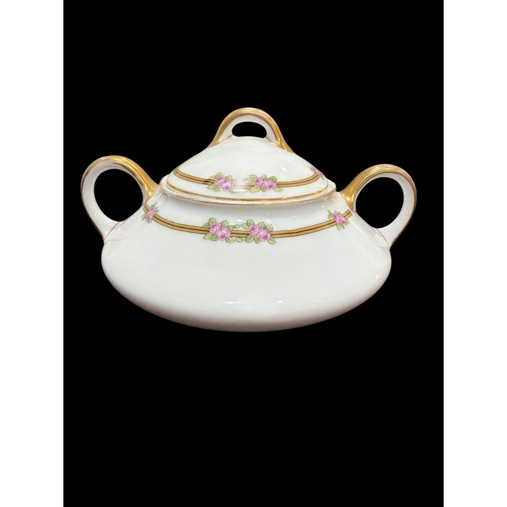 Vintage Trianon Bavaria Sugar Bowl: Pink Rose Garland, Gold Trim