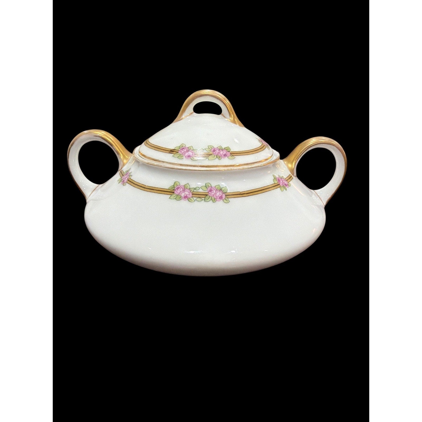 Vintage Trianon Bavaria Sugar Bowl: Pink Rose Garland, Gold Trim