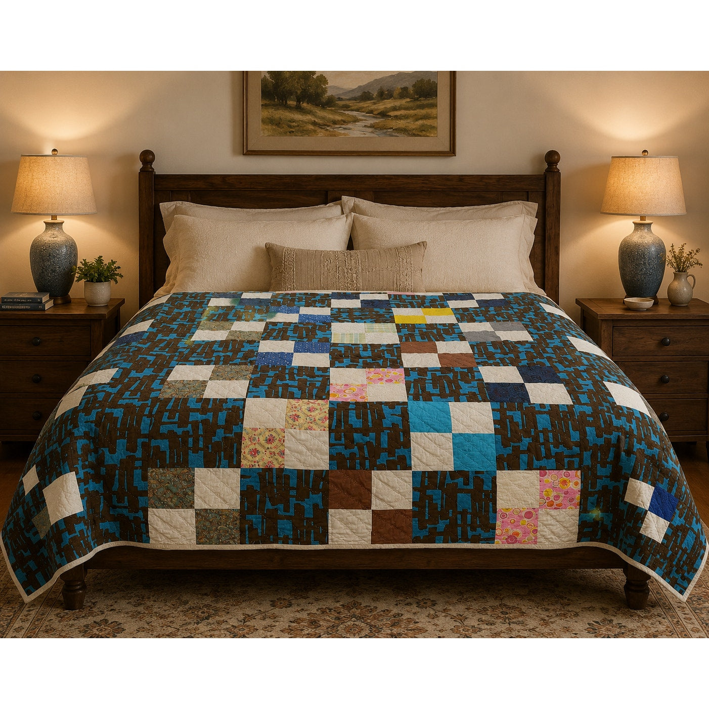 Vintage Appalachian Make Do Quilt Twin Size Hand Pieced Hand Quilted Patchwork Quilt Primitive