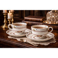 Spode Copeland Cowslip S713 Teacups & Saucers Pair England Bone China Floral Vintage