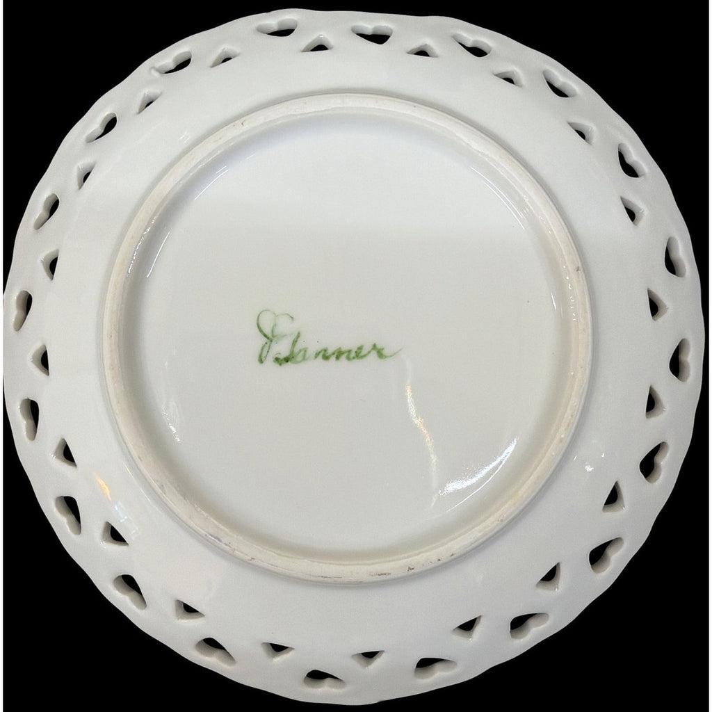 Vintage J.C. Tanner Porcelain Trinket Dish Pierced Hearts Blue Floral Gold – additional view 4