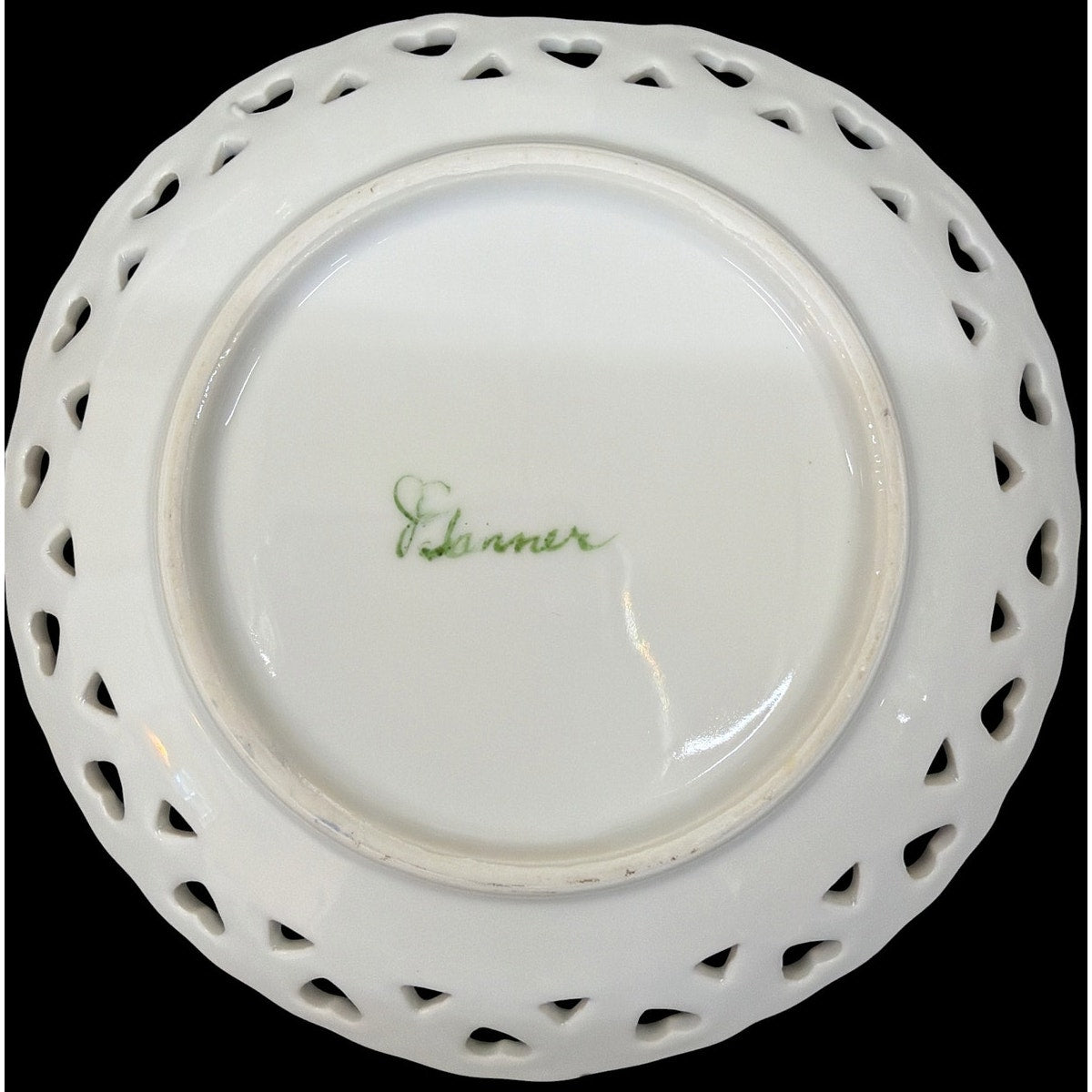 Vintage J.C. Tanner Porcelain Trinket Dish Pierced Hearts Blue Floral Gold – additional view 4