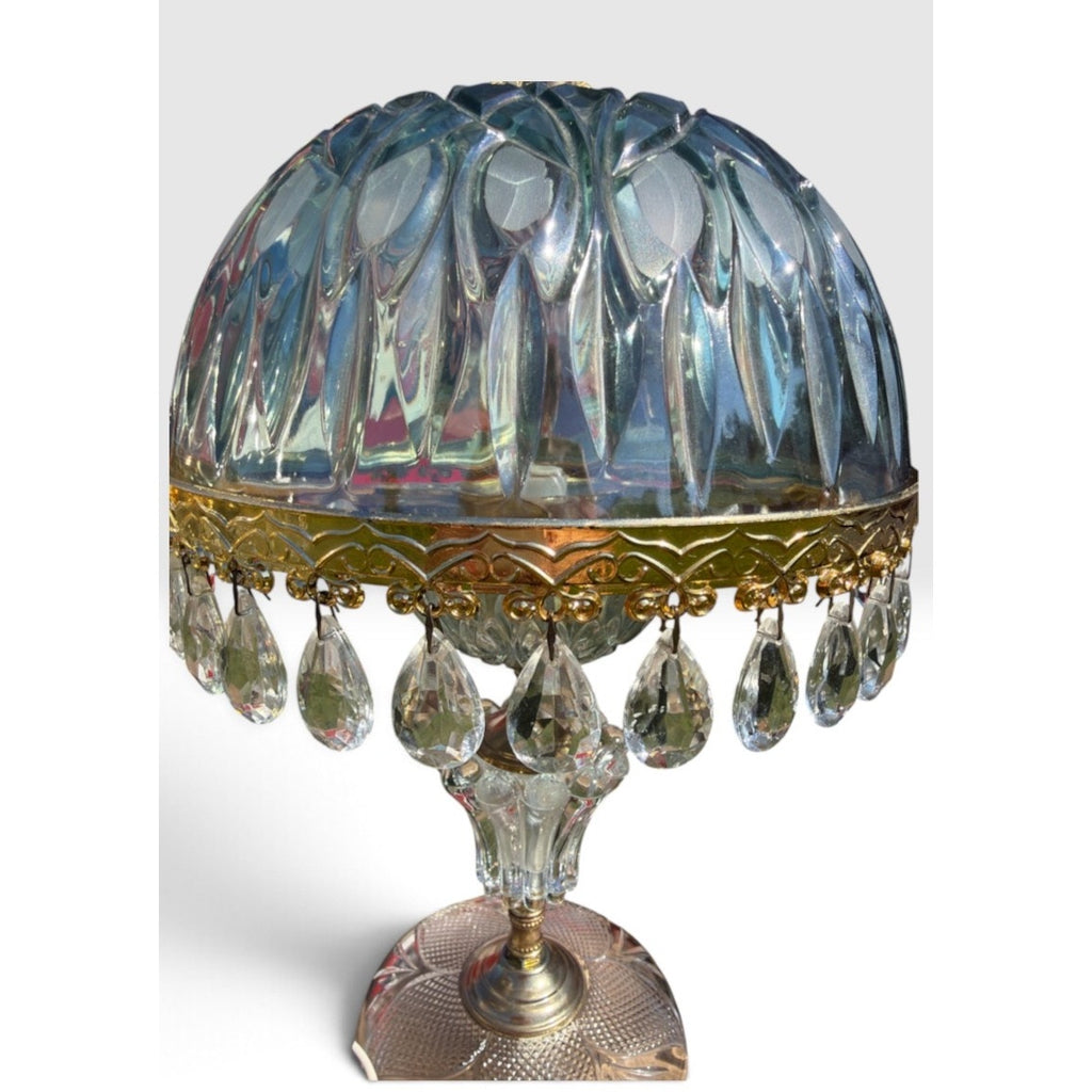 Pair Vintage Michelotti Aqua Glass Boudoir Lamps Made in Holland 16" – additional view 4