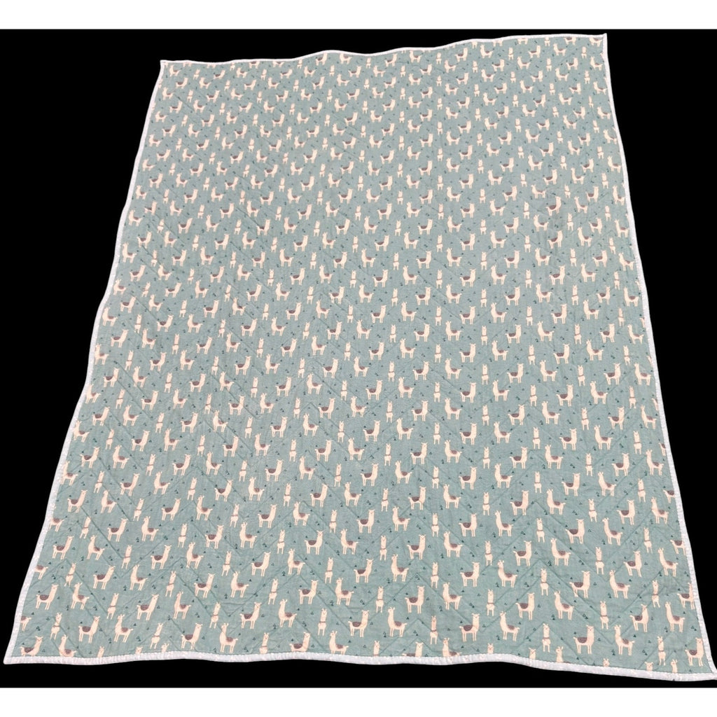 Handmade Baby Quilt 38x50 Llama Flannel Back Chevron Cotton Nursery Blanket