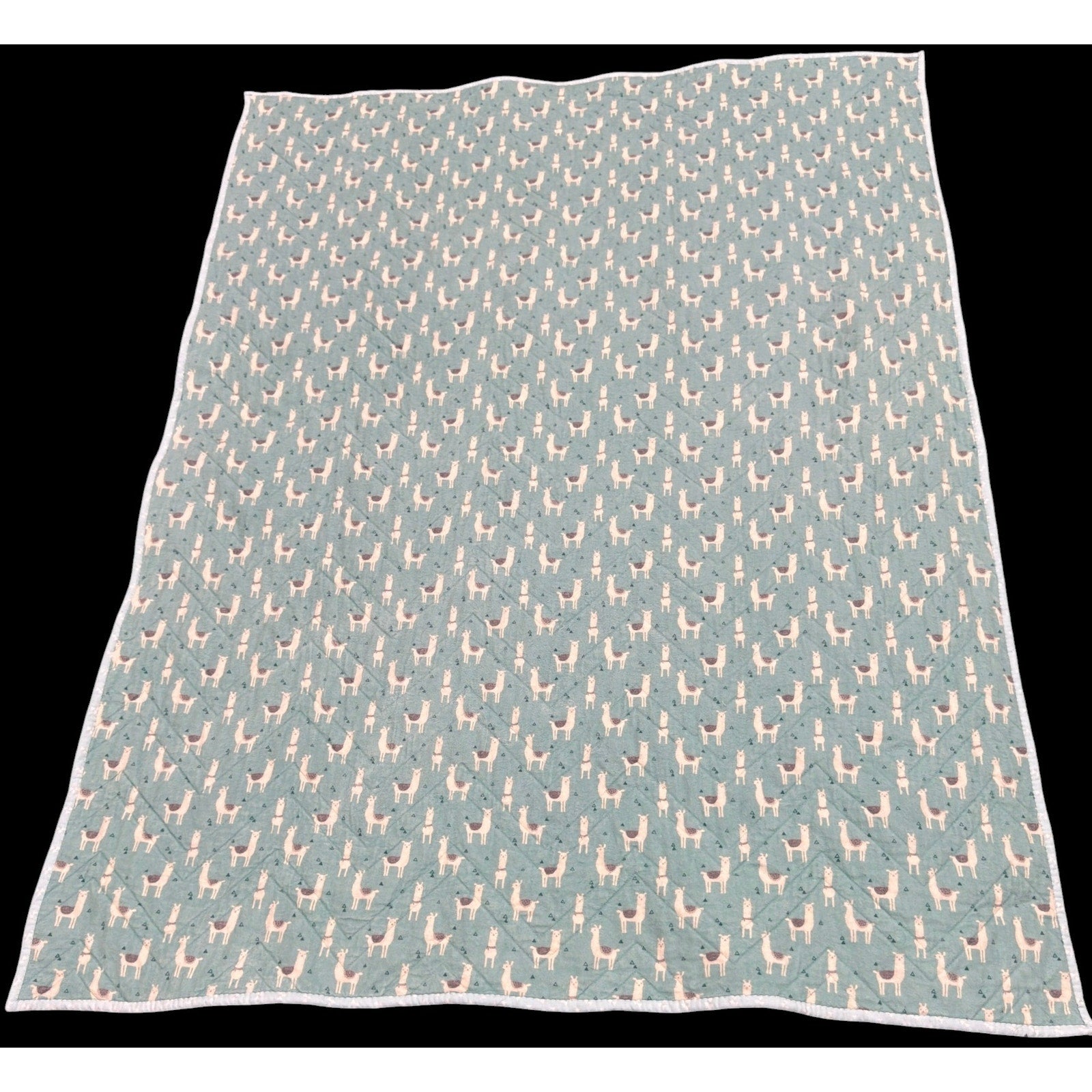 Handmade Baby Quilt 38x50 Llama Flannel Back Chevron Cotton Nursery Blanket