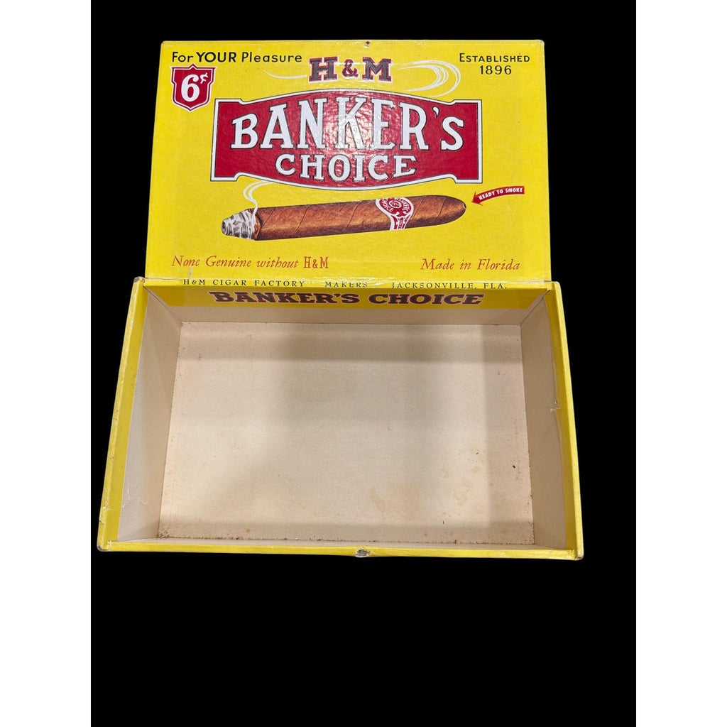 Vintage H&M Banker’s Choice Cigar Box 1896 Yellow Advertising Wood Box