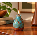 Vintage Studio Pottery Oil Lamp Turquoise Reactive Glaze MCM 4"