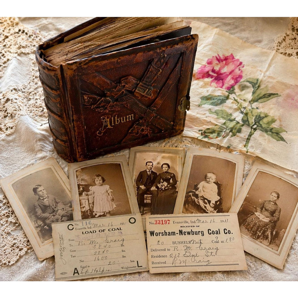 Victorian Photo Album 38 Cabinet Cards 1911 Receipts Antique Family Archive