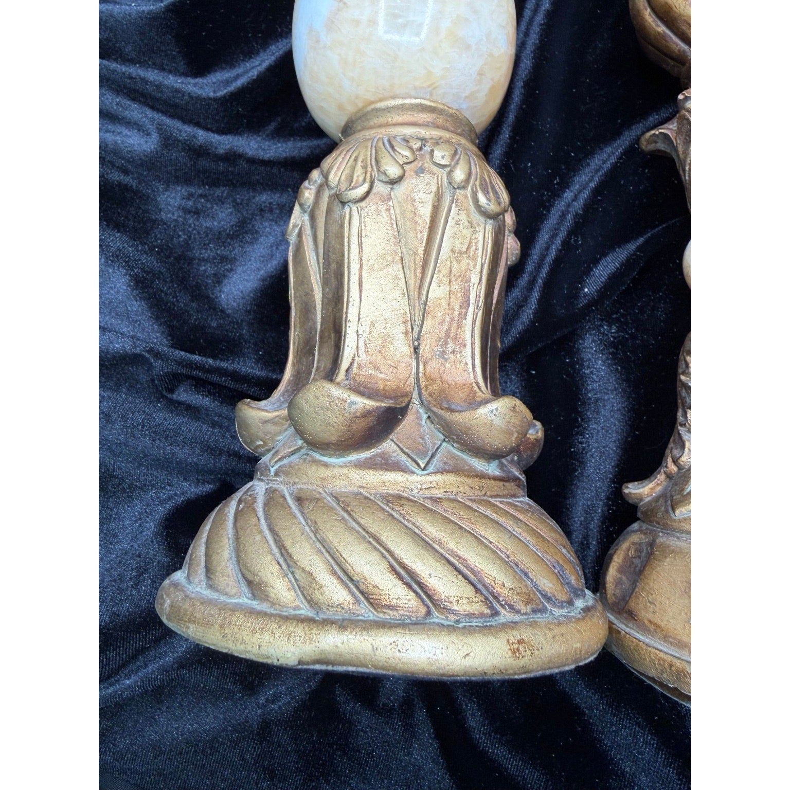 Vintage Stone & Gilt Resin Candlestick Set French Country Decor