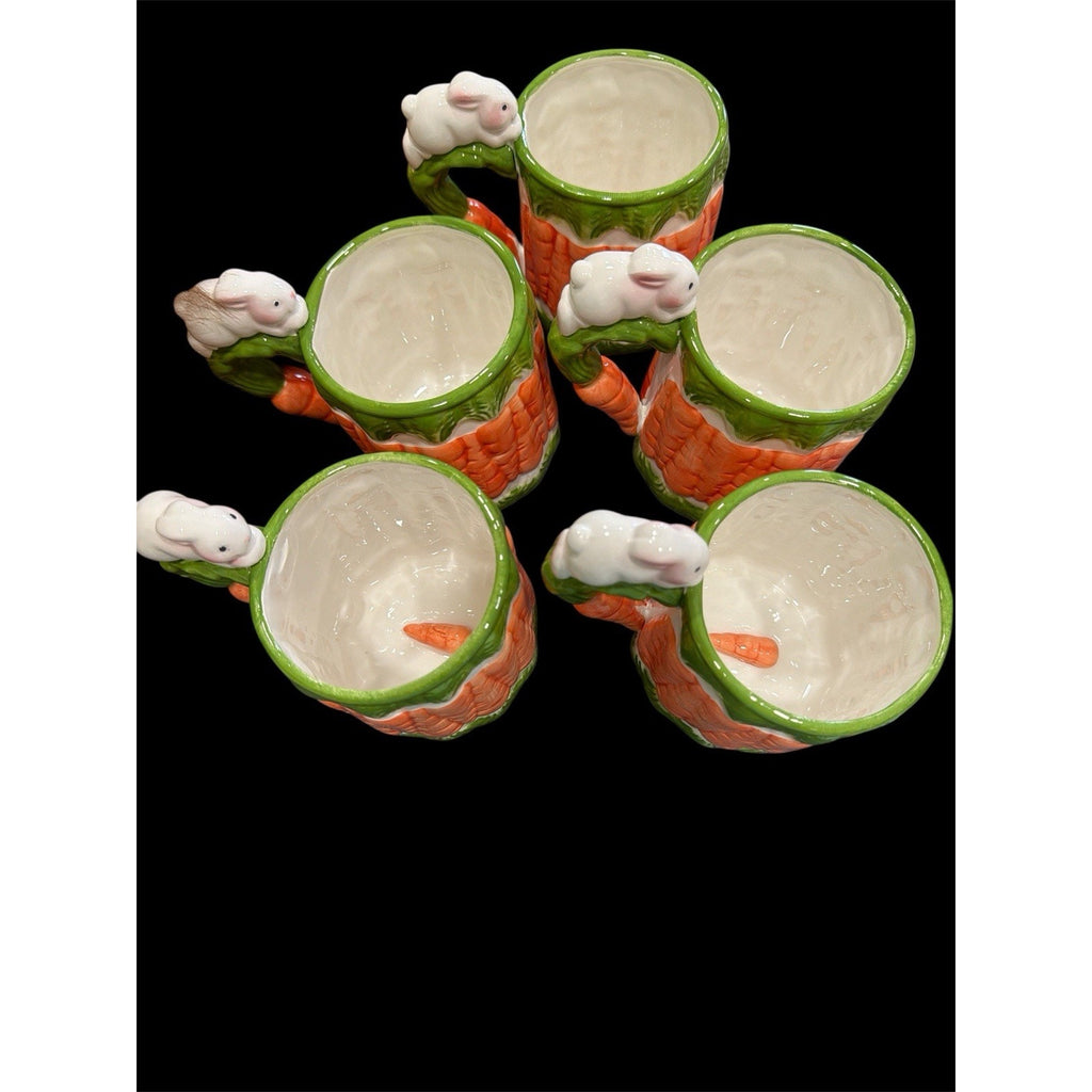 Vintage Easter Bunny Handle Mug Set, Set of 5 Ceramic Bunny Mugs