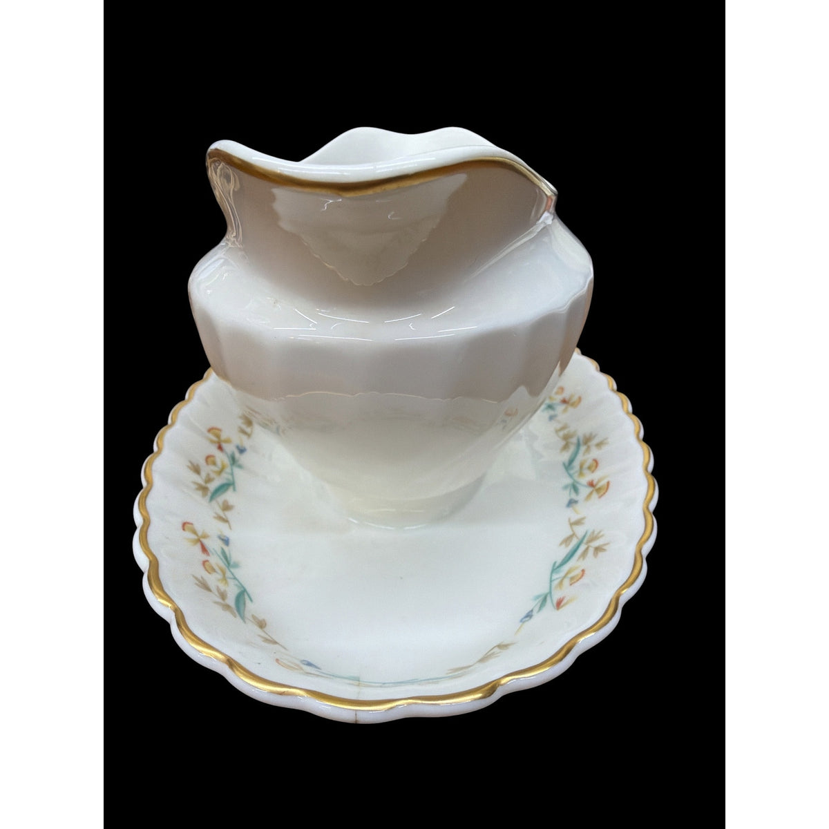 Syracuse Temple Bells Gravy Boat Vintage China Gold Trim Attached Underplate – additional view 5