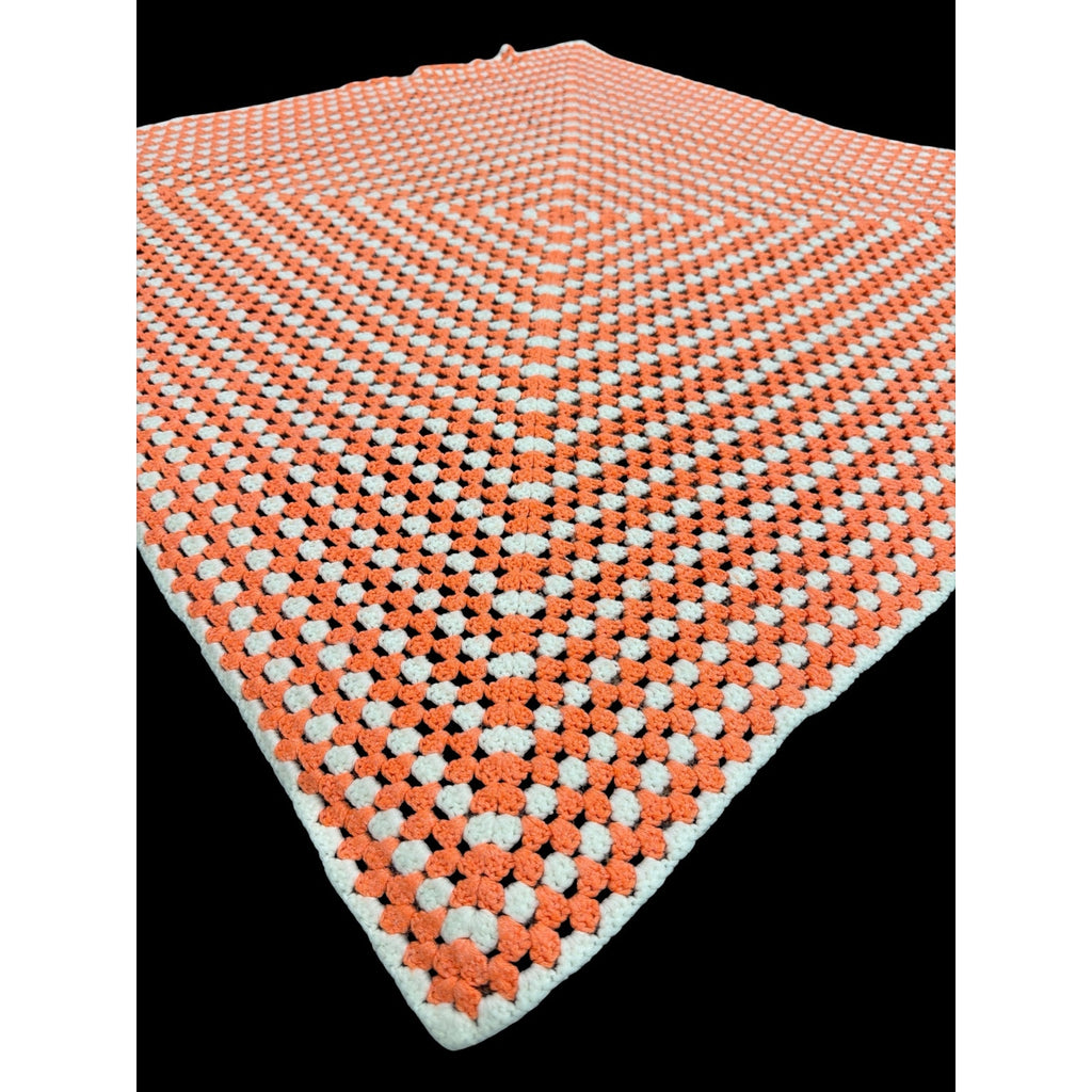 Handmade Crochet Afghan Dark Peach White Vintage Square Throw 50 x 50 – additional view 4