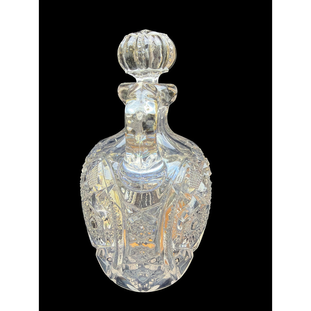 Antique Pressed Glass Handled Decanter with Original Stopper Starburst Pattern