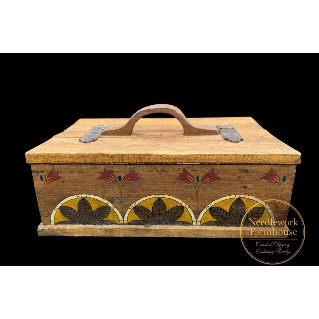 Primitive Folk Art Wooden Box • Hand-Painted Pennsylvania Dutch Tulip Design