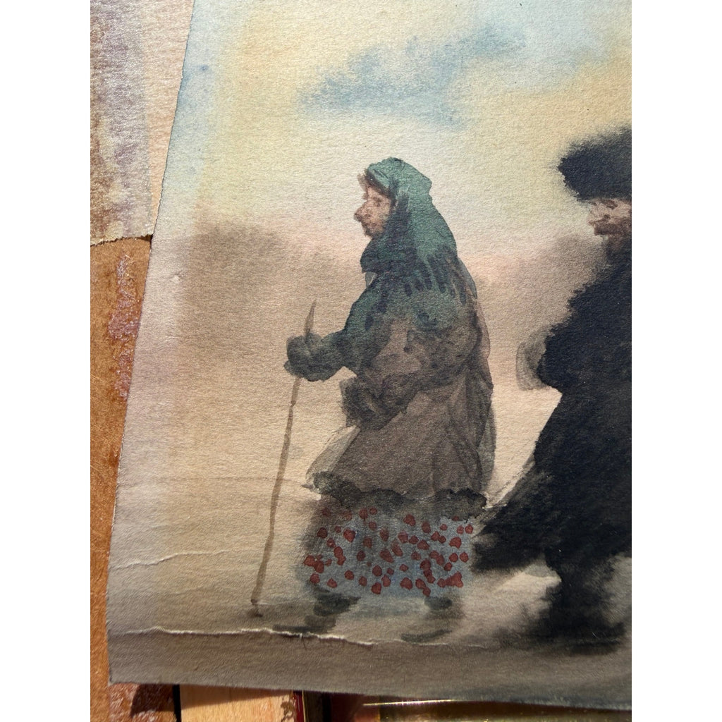 Original Watercolor Painting Russian Winter Procession Gilt Framed Folk Art – additional view 10