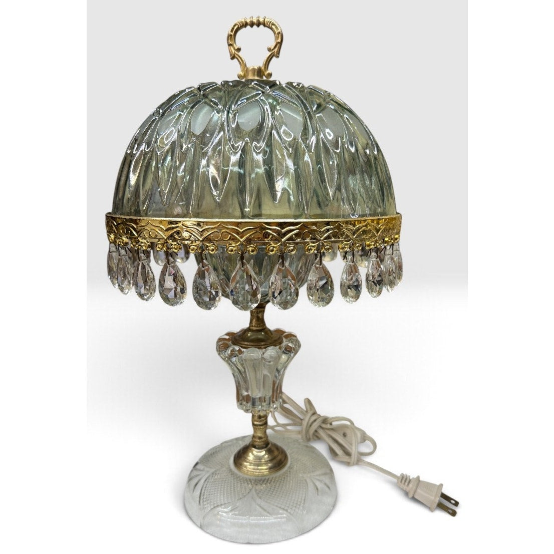 Pair Vintage Michelotti Aqua Glass Boudoir Lamps Made in Holland 16" – additional view 11