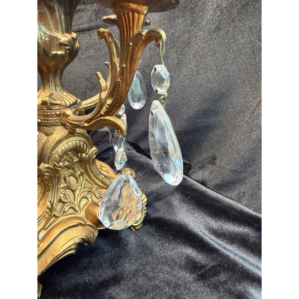 Vintage Gold Tone Crystal Prism 4 Light Candelabra Taper Candle Holder
