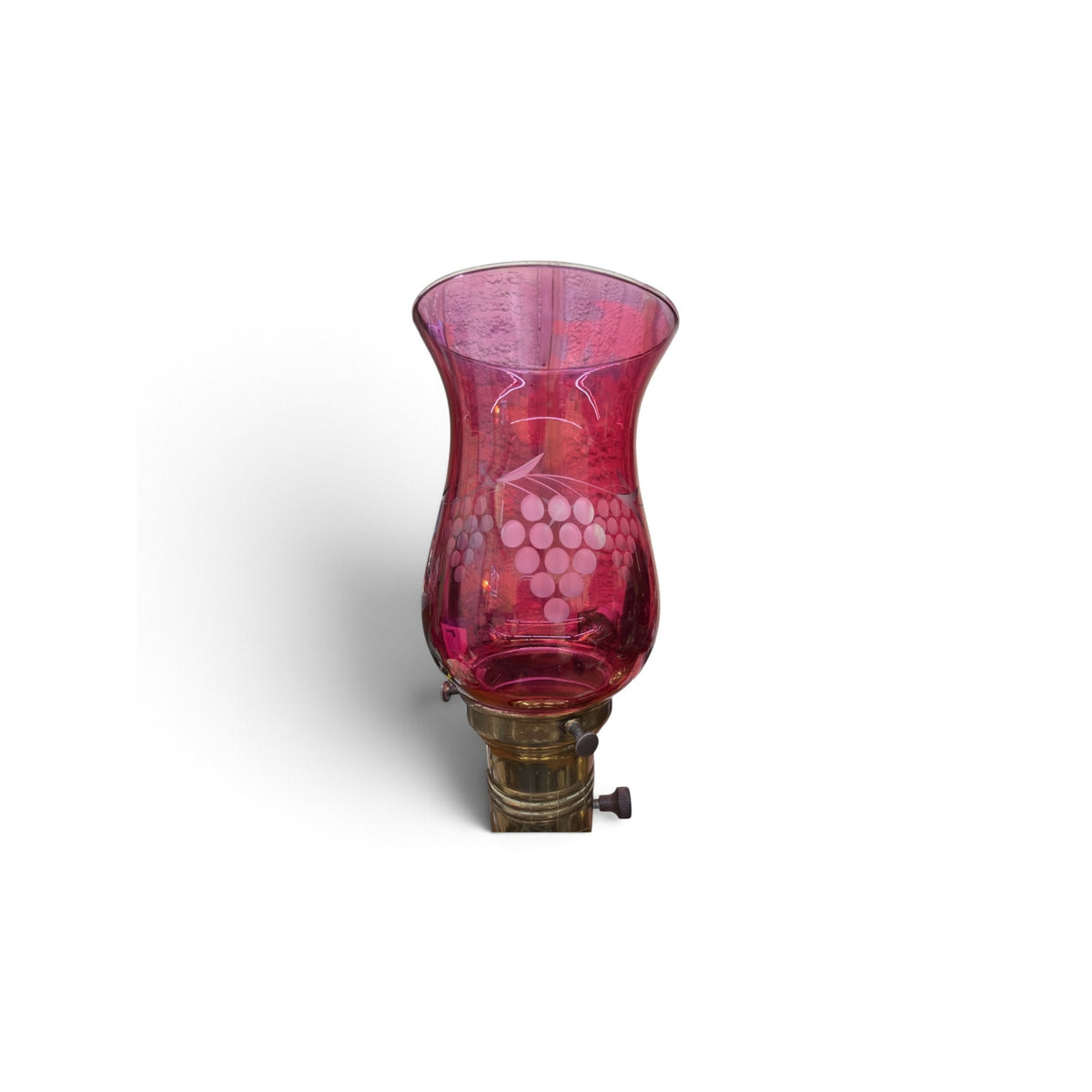 Pair Antique Victorian Ruby Cut Glass Lamps Brass Marble Bases 21.5"