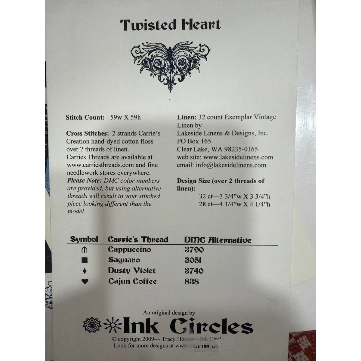 Ink Circles Twisted Heart Cross Stitch Pattern Never Opened