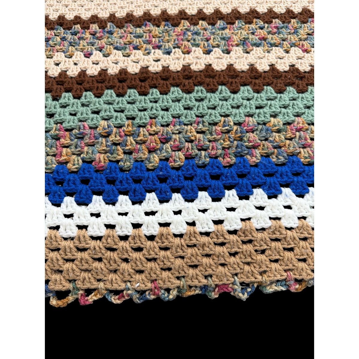 Handmade Crochet Afghan Blanket Sage Cobalt Earth Tones 62 x 62 – additional view 12