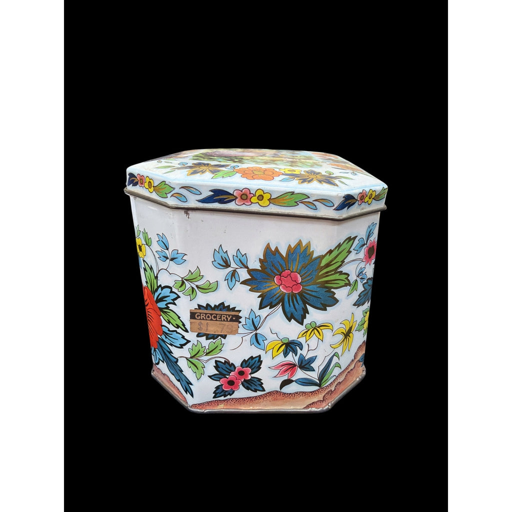 Vintage Daher Floral Tin Box England Courting Couple Butterfly Octagonal – additional view 3