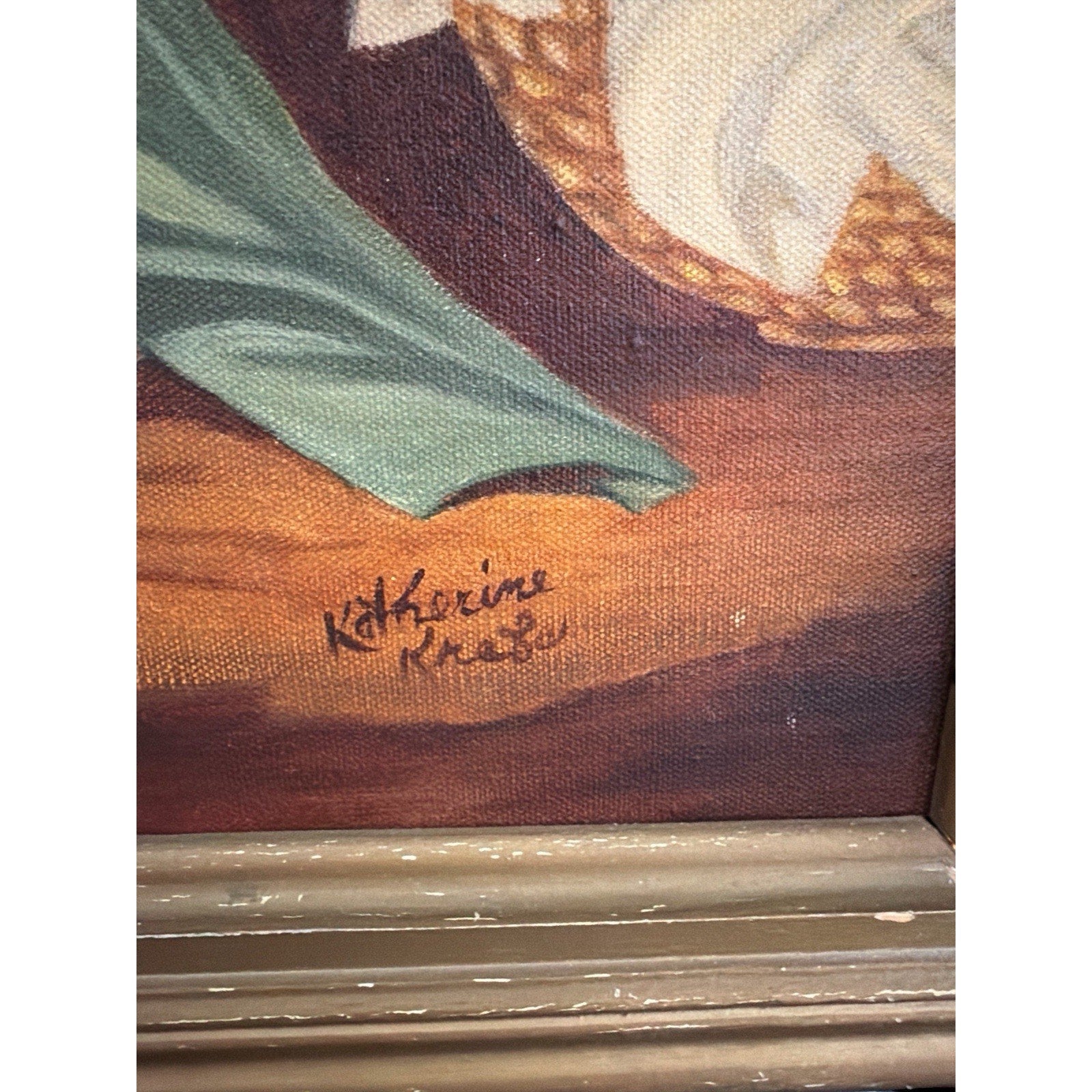 Vintage Oil Painting Portrait Woman Pastoral Signed Katherine Krefs Framed