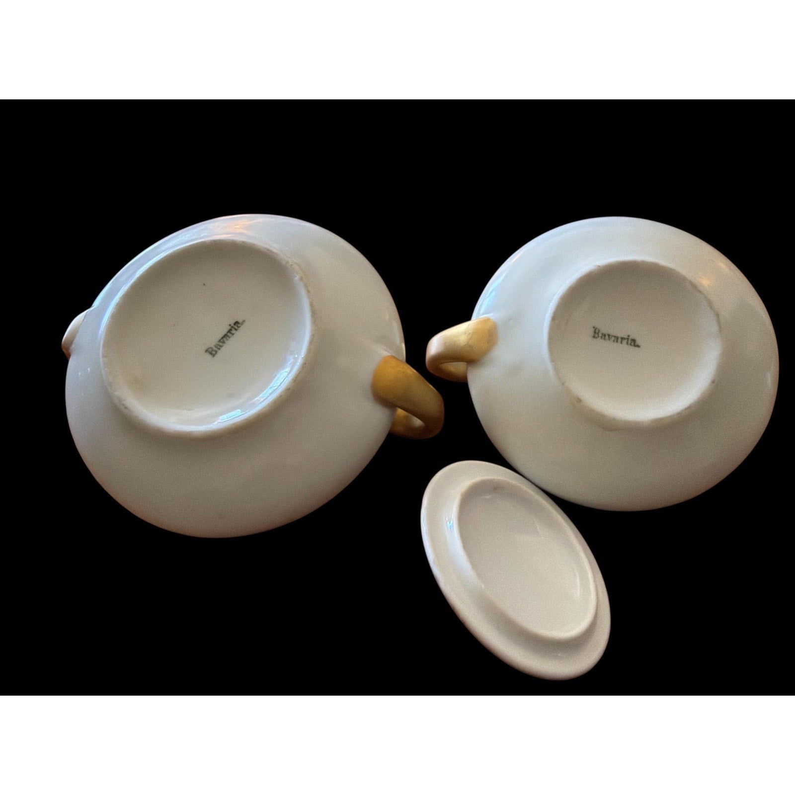 Vintage Bavaria Sugar Bowl Creamer Set: Violet Floral, Gold Handles