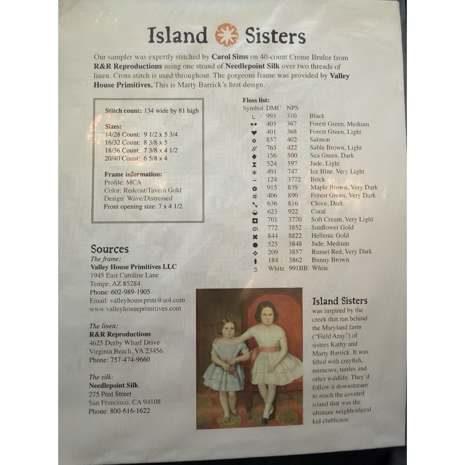 Carriage House Samplings Island Sisters Sampler Pattern Marty Barrick