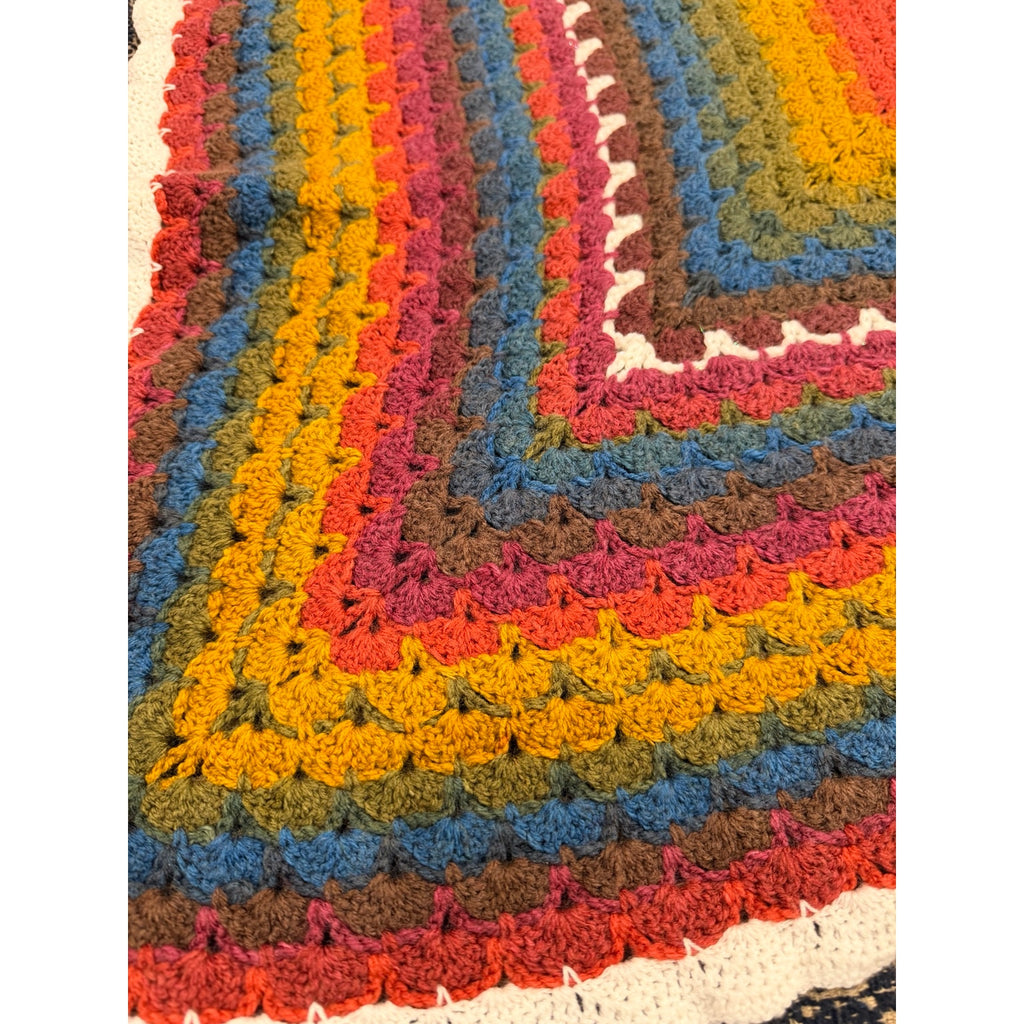 Handmade Crochet Lapghan Autumn Kaleidoscope Multicolor Square Throw 39"
