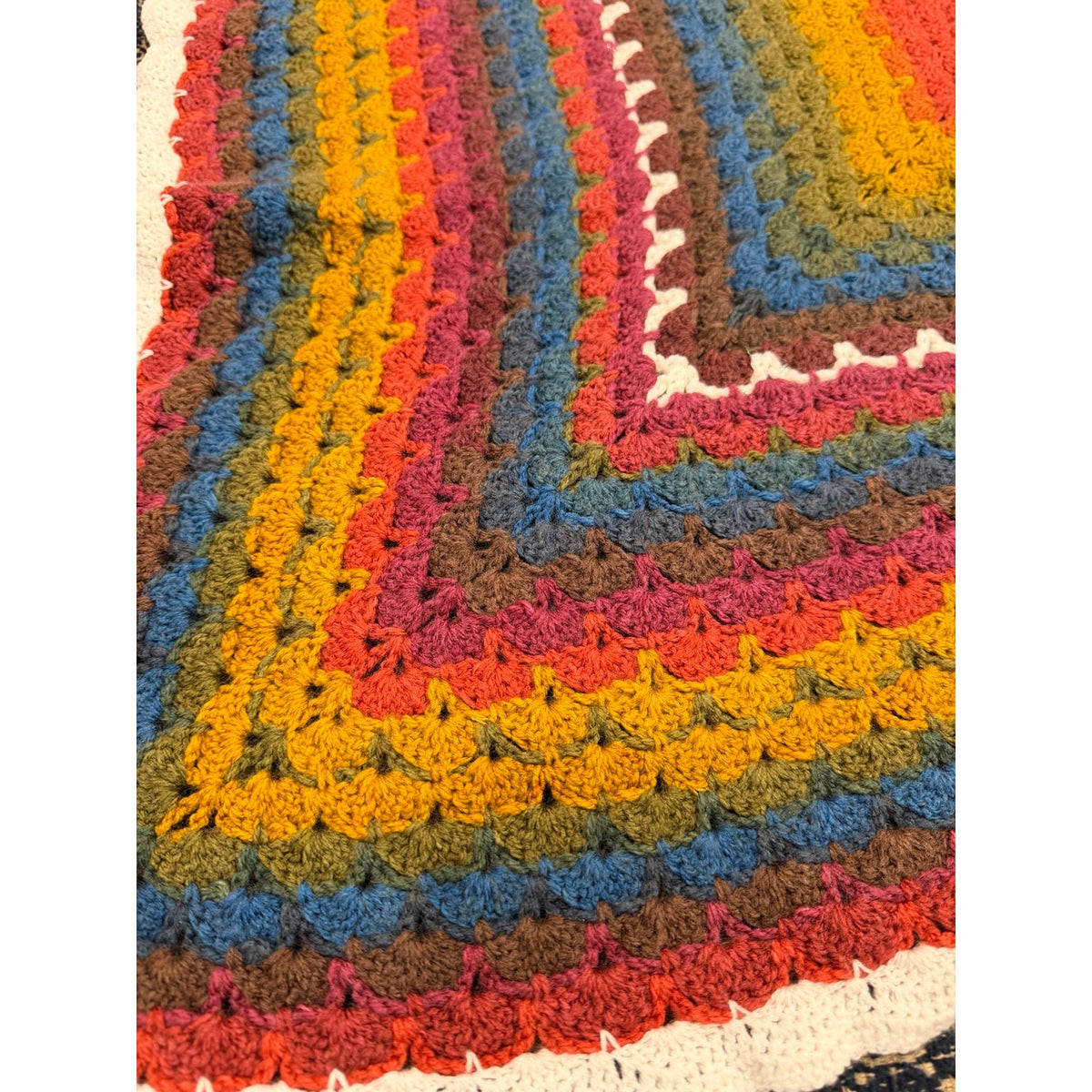 Handmade Crochet Lapghan Autumn Kaleidoscope Multicolor Square Throw 39"