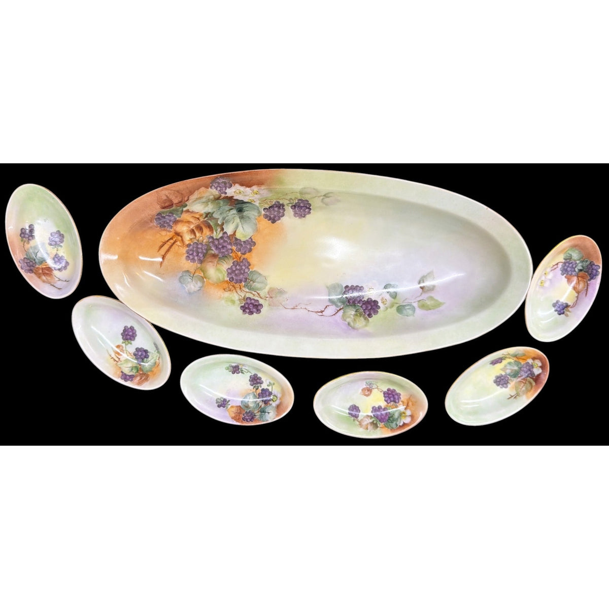 Antique O&EG Royal Austria Salted Almond Nut Set Hand Painted Grapes 7 Pc – additional view 2