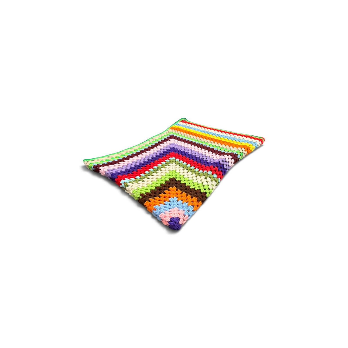 Vintage Crochet Afghan Blanket Technicolor Granny Square 60 x 76 Twin