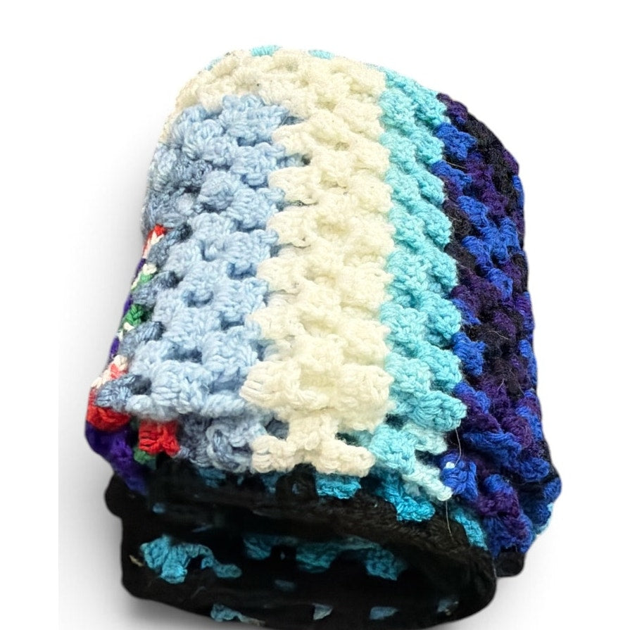 Vintage Crochet Afghan Blue Butterfly Granny Square Lap Throw 40 x 40