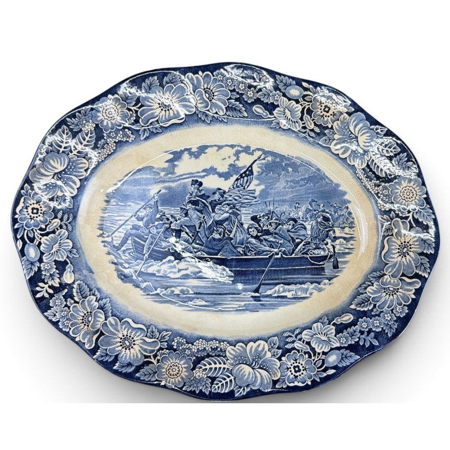 Liberty Blue Ironstone Platter Washington Crossing Delaware 14" Staffordshire – additional view 3