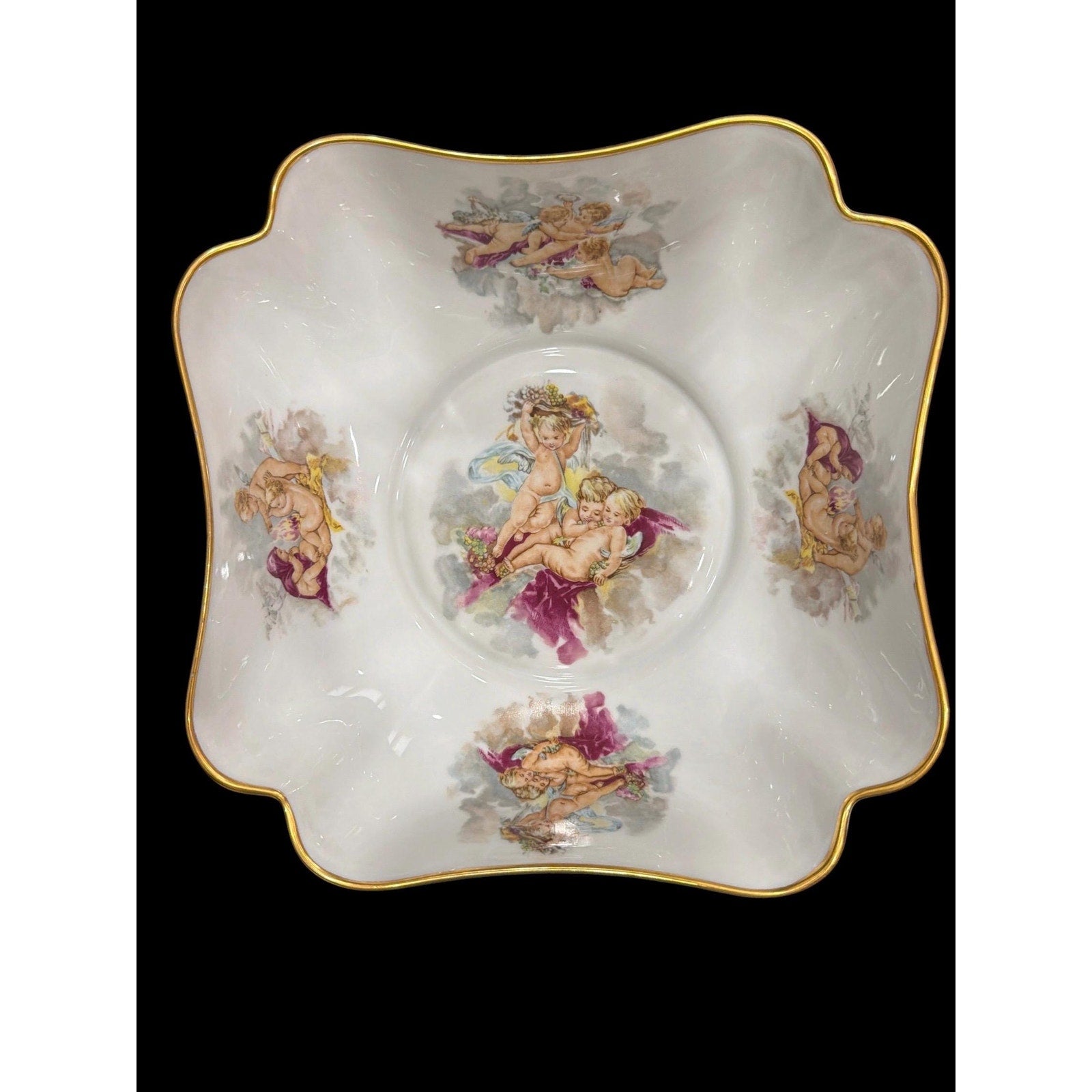 Vintage Limoges Cherub Bowl Gold Rim French Porcelain Putti Dish Romantic Decor 8”