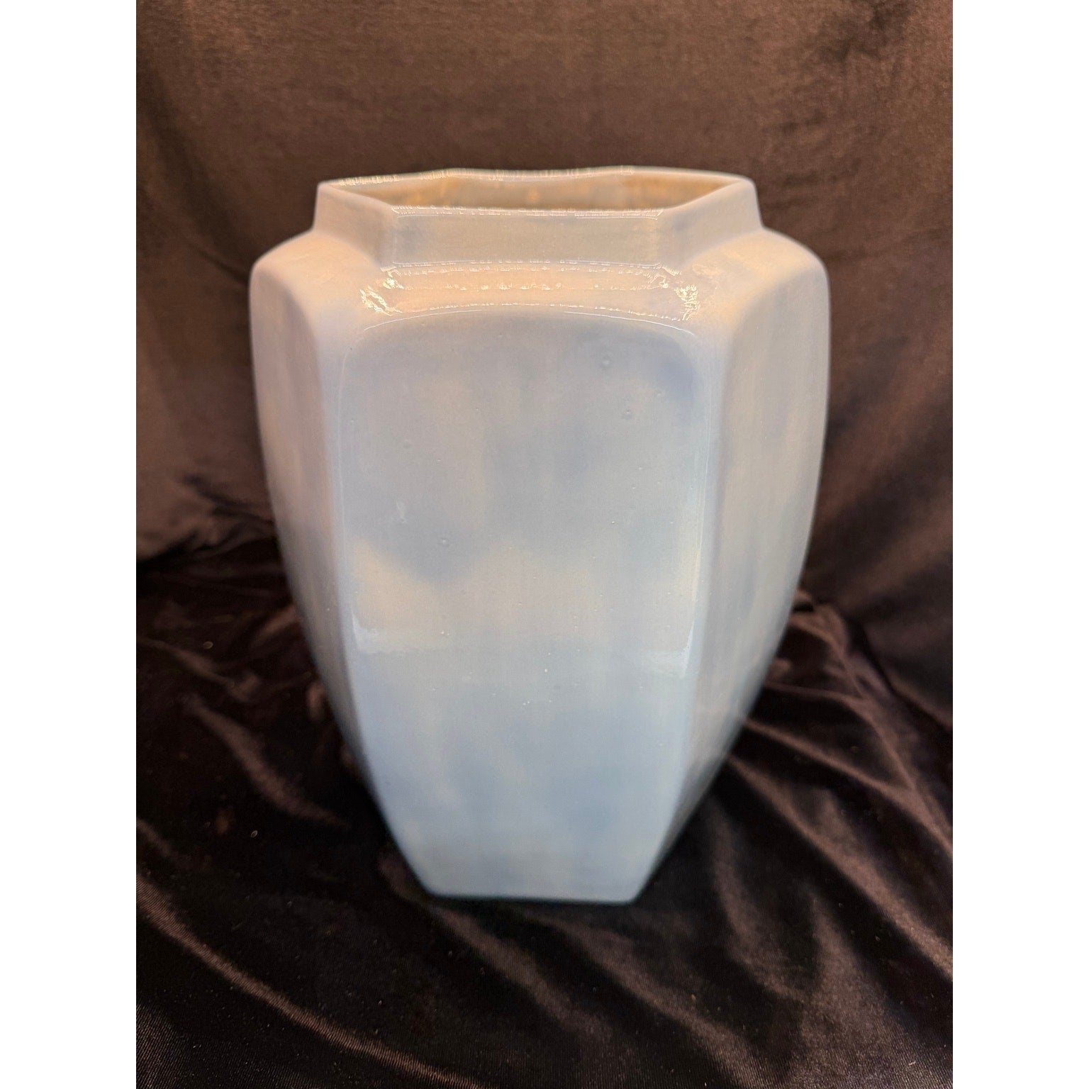 Large Signed Studio Pottery Vase Pale Blue Hexagon Art Pottery 11 Inch 1988