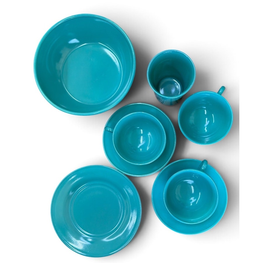 Hazel Atlas Moderntone Turquoise Platonite Glass 9 Piece Set MCM – additional view 3