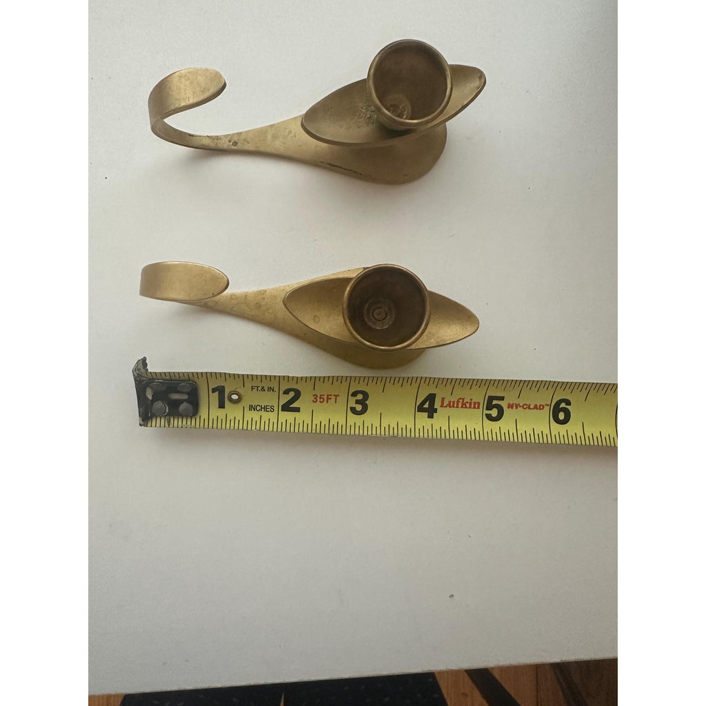Vintage Brass Tabletop Candle Holders – Modernist Mid-Century Israel Brass
