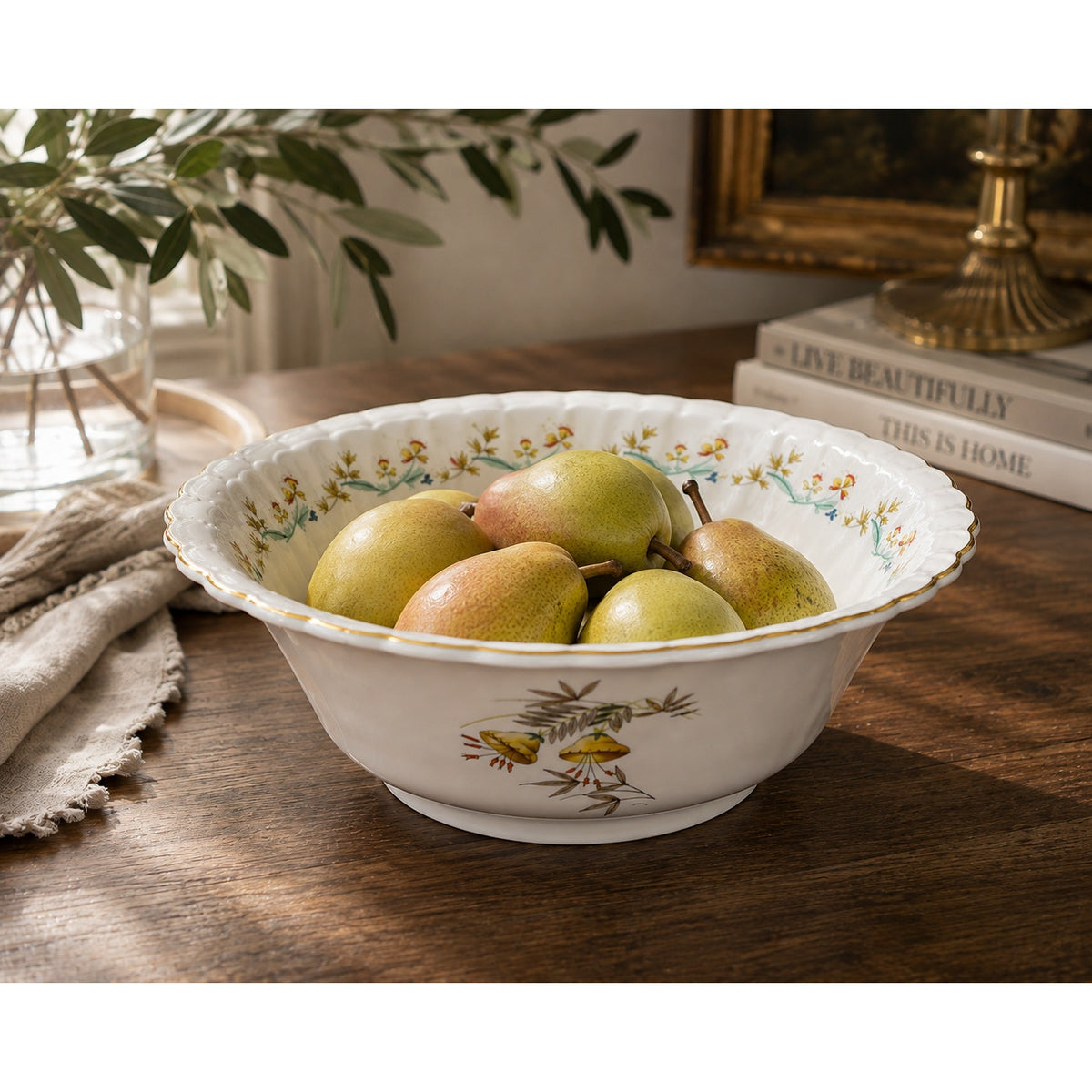 Copied - Syracuse China Temple Bells Vegetable Serving Bowl Floral Gold Trim 8.5" – main view