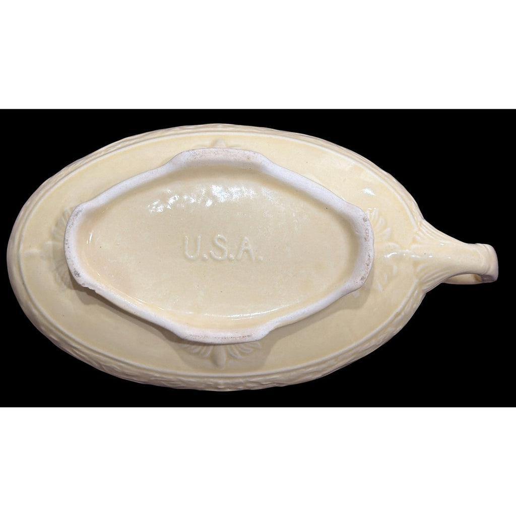 Vintage Yellow USA Pottery Gravy Boat Embossed Ceramic Sauce Pitcher 8 Inch – additional view 4