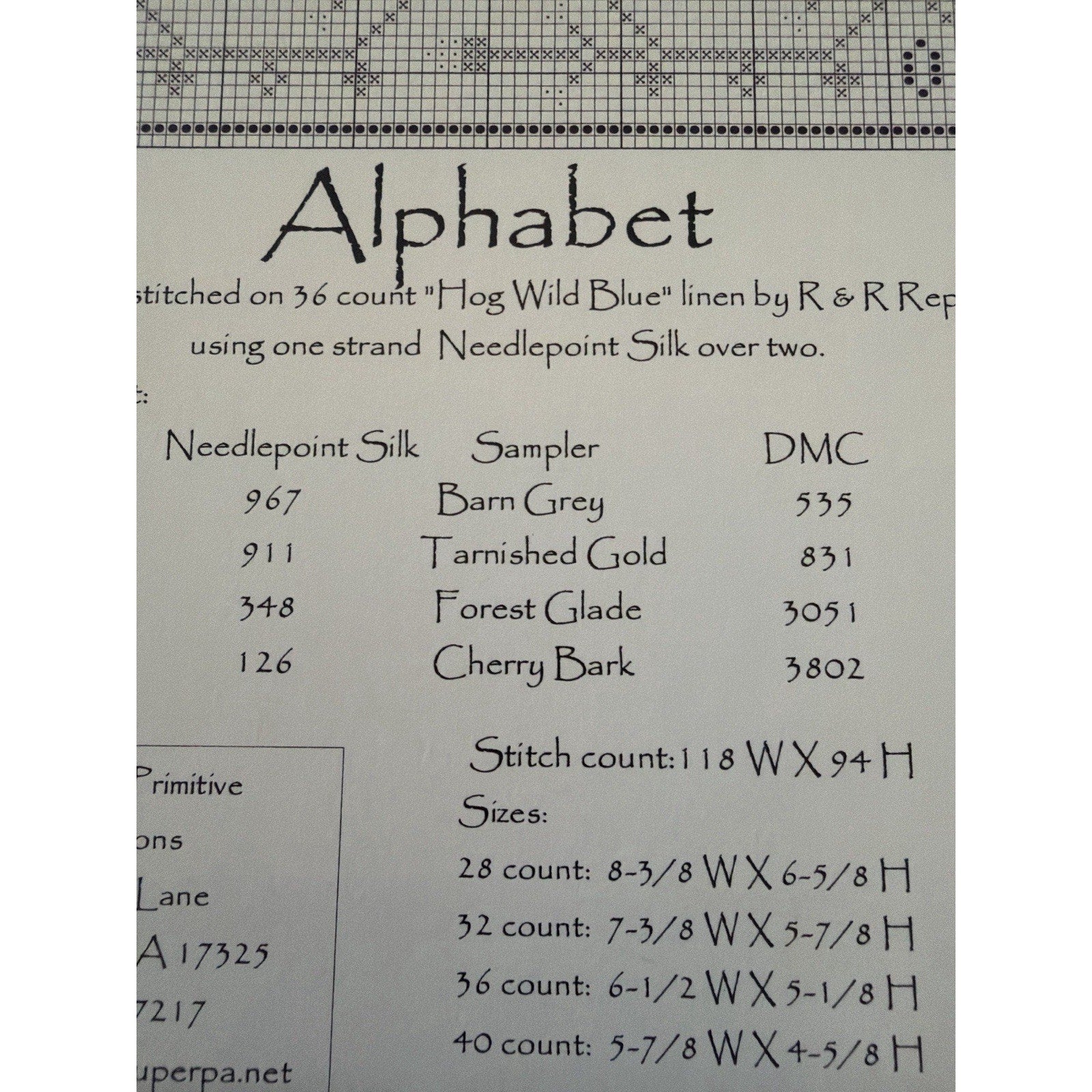 La-D-Da Alphabet Cross Stitch Pattern Lori Markovic Primitive NOS